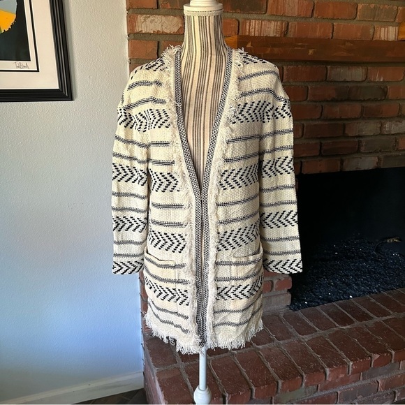 St. John Black & White Striped Cardigan Sweater Wool Blend Sz M/L - Picture 1 of 10